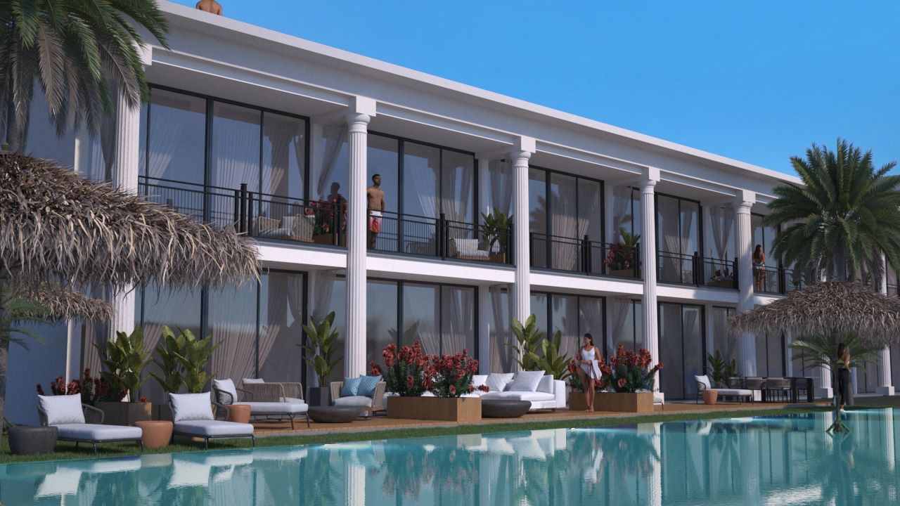 nordzypern-immobilien iskele - penthouse beach club residences - pool und garten (bild 7)