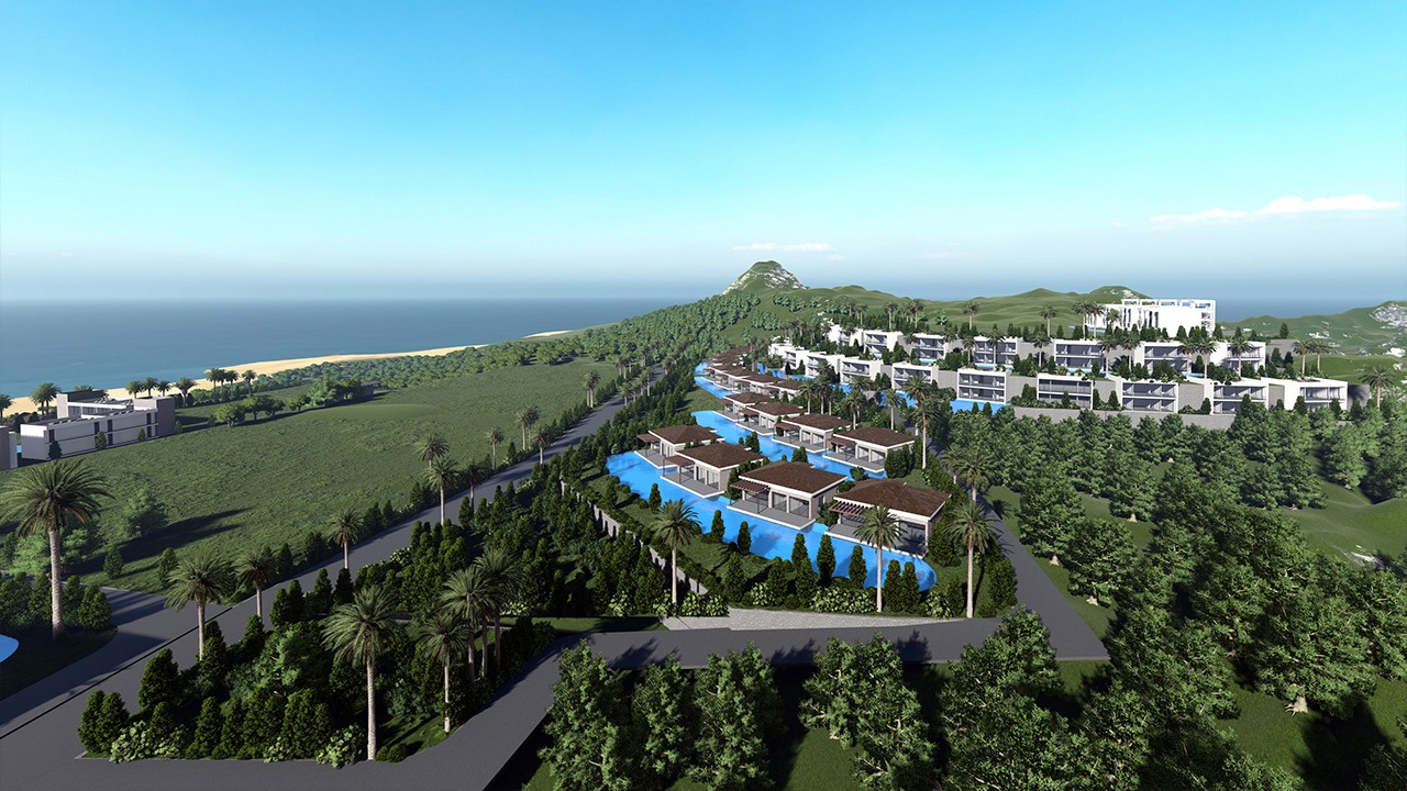 nordzypern-immobilien tatlısu - studio crystal lagoon - pool und garten (bild 7)