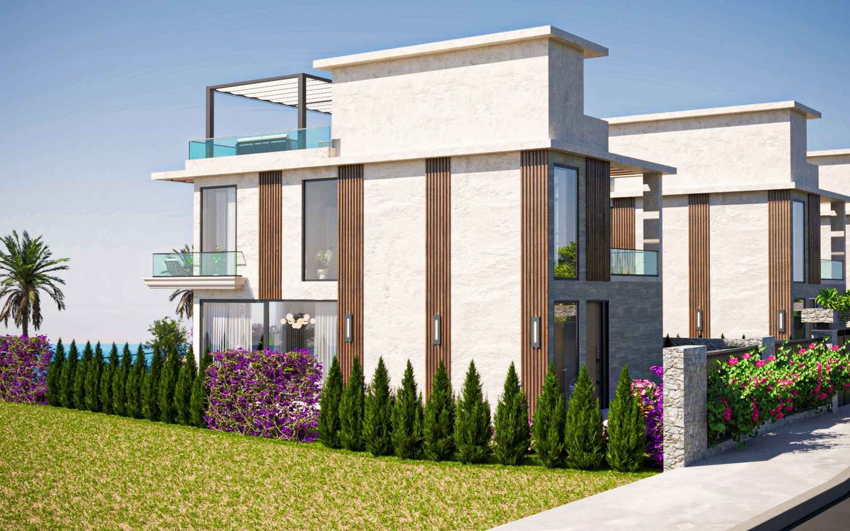 nordzypern-immobilien lapta, kyrenia - villa cypress gardens - terrasse mit meerblick (bild 6)