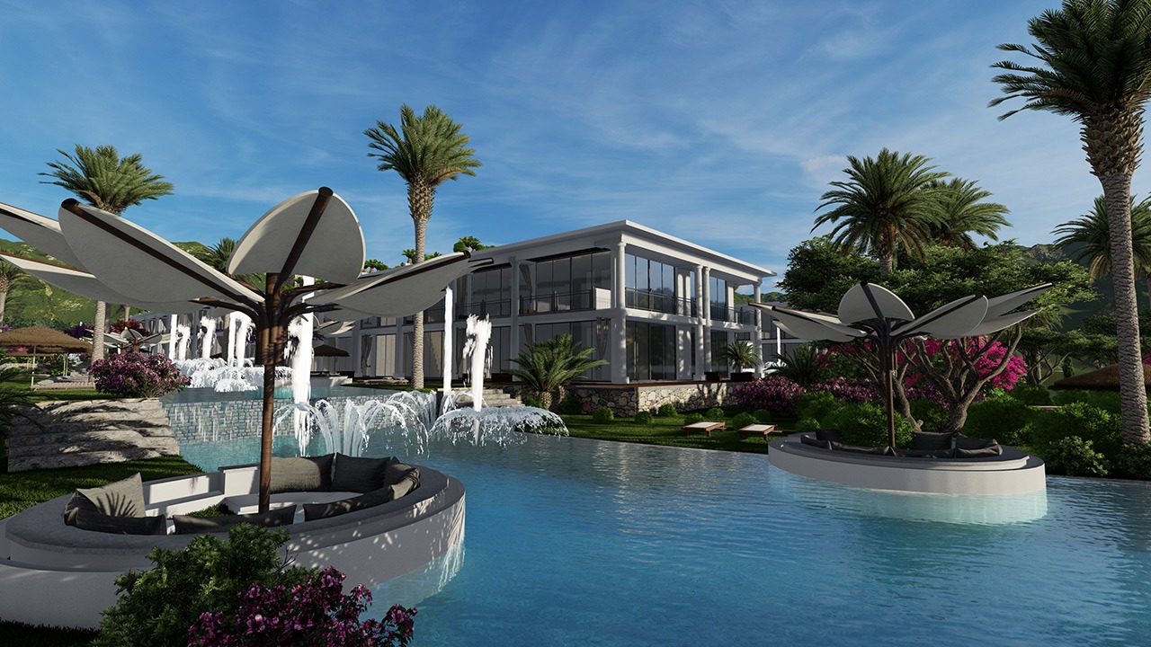nordzypern-immobilien kyrenia - penthouse mediterranean heights - pool und garten (bild 7)