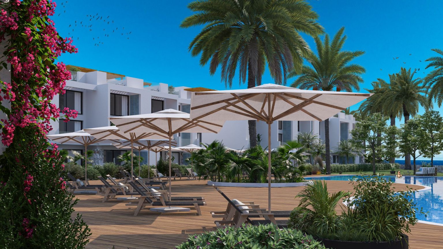 nordzypern-immobilien ferienanlage akanthou tatlisu - apartment mit pool und mediterraner gartenanlage