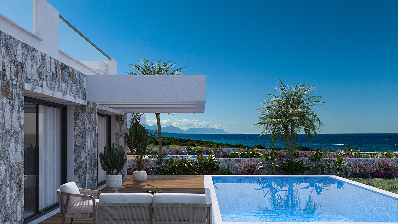 nordzypern-immobilien long beach, iskele - penthouse pearl residences - pool und garten (bild 7)