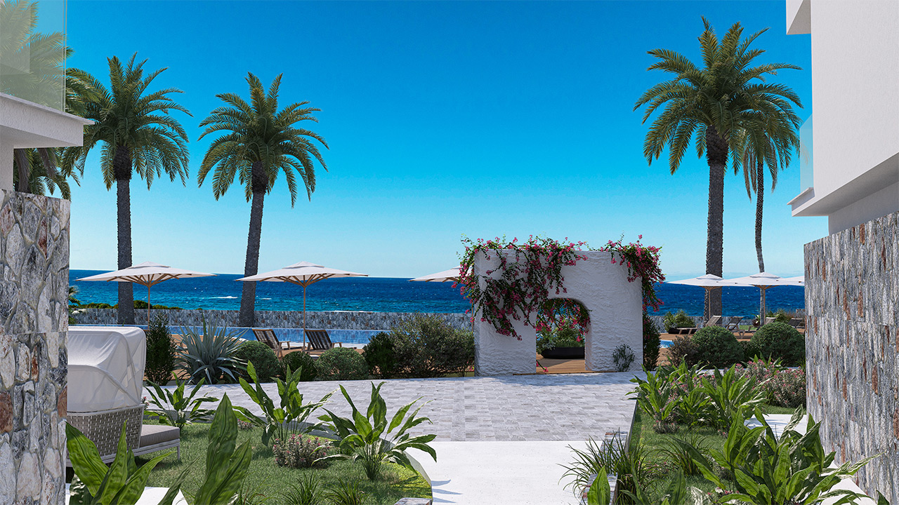 nordzypern-immobilien long beach, iskele - studio royal sun - pool und garten (bild 7)