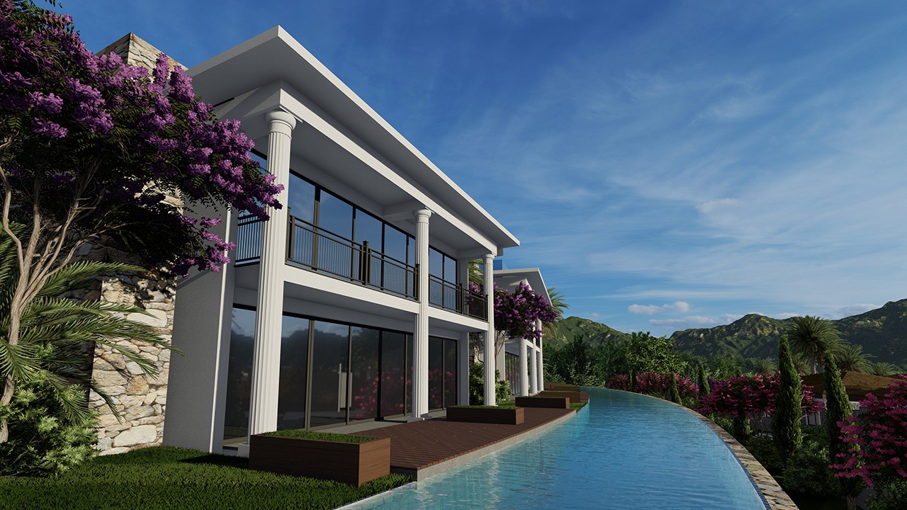 nordzypern-immobilien iskele - penthouse skyline towers - pool und garten (bild 7)