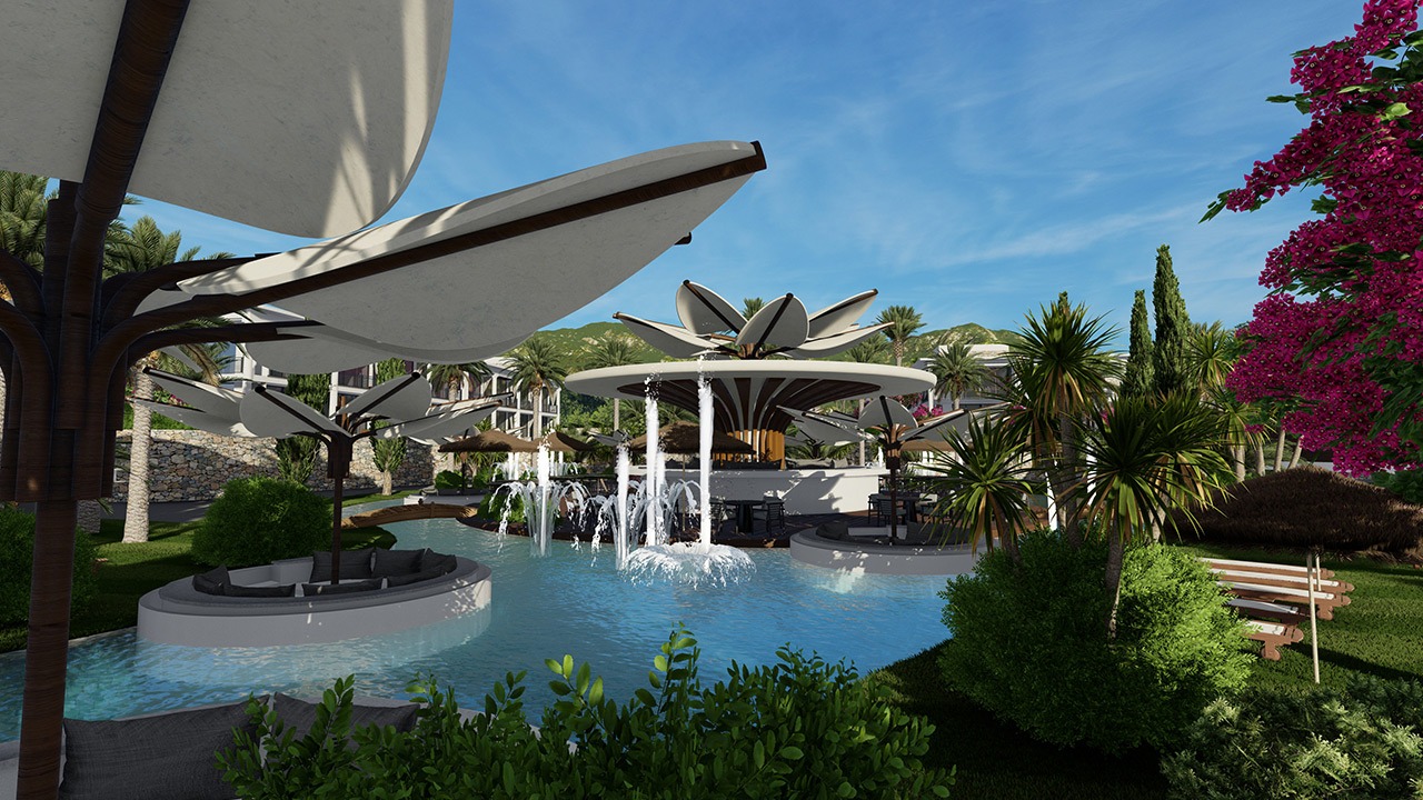 nordzypern-immobilien esentepe - penthouse turquoise coast - pool und garten (bild 7)