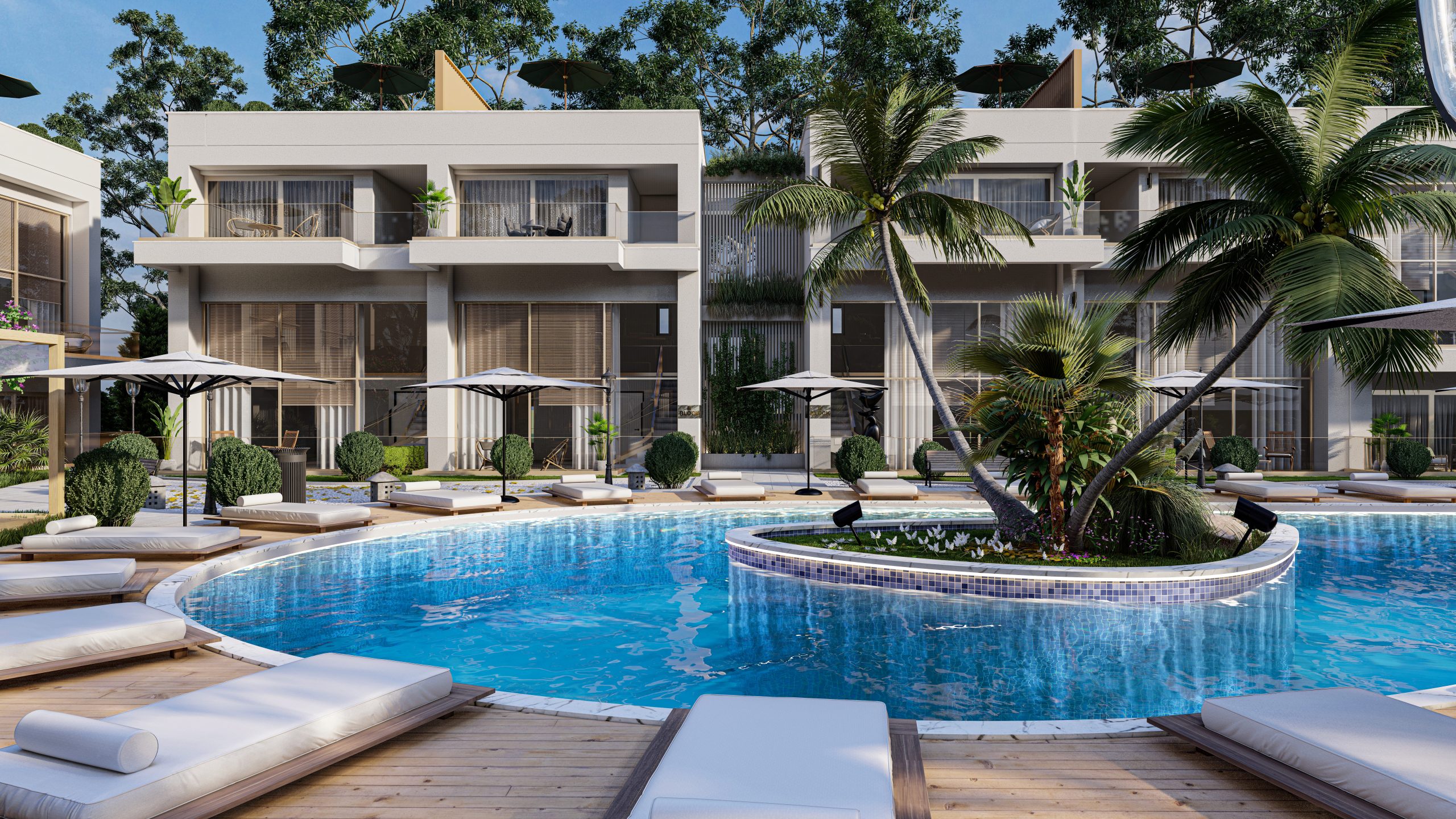 nordzypern-immobilien long beach, iskele - studio wave garden - pool und garten (bild 7)